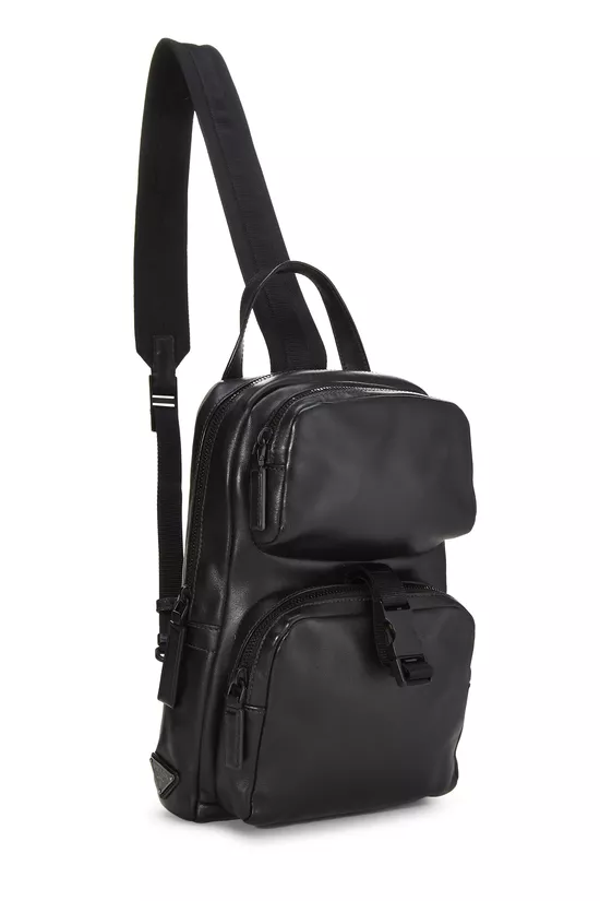 Black Leather Sling Backpack, , large image number 1