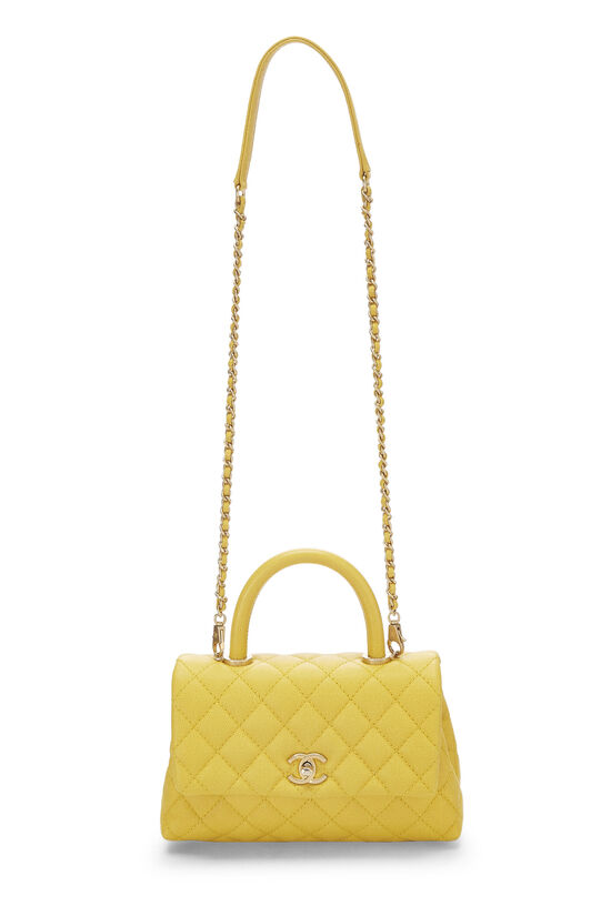 Chanel mini classic top handle bag Yellow Leather ref.589056