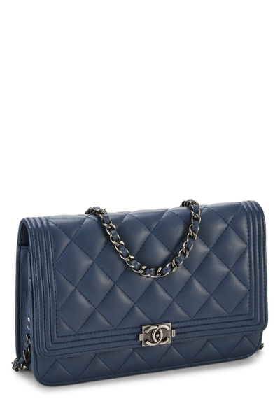 Blue Quilted Lambskin Boy Wallet on Chain (WOC), , large