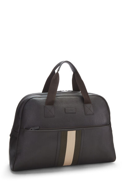 Brown Leather Web Duffle Bag Extra Large, , large