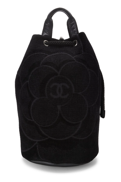 Chanel Black Terry Cloth Drawstring Beach Backpack