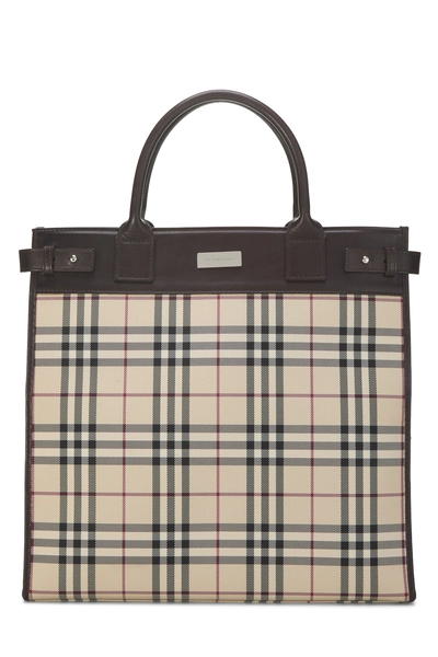 Burberry Brown Nylon Check Tote Medium