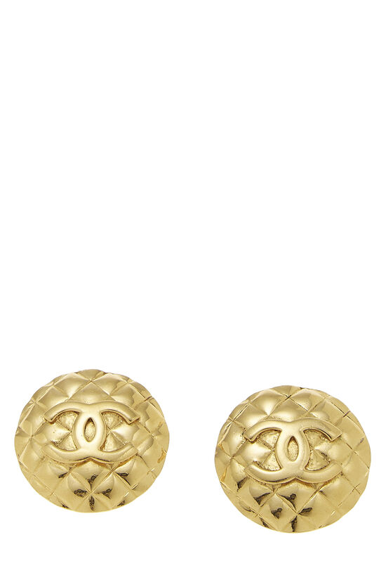 Gold Quilted 'CC' Earrings Large, , large image number 1