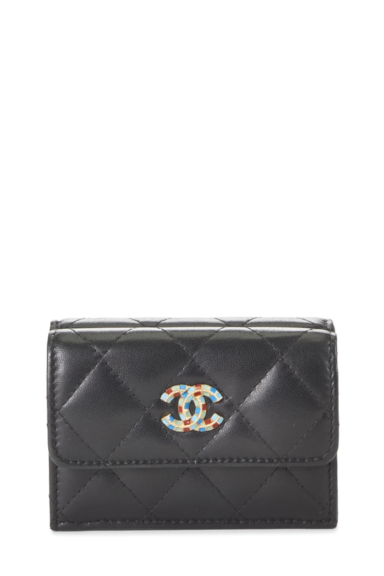 Black Quilted Lambskin Compact Wallet, , large image number 0
