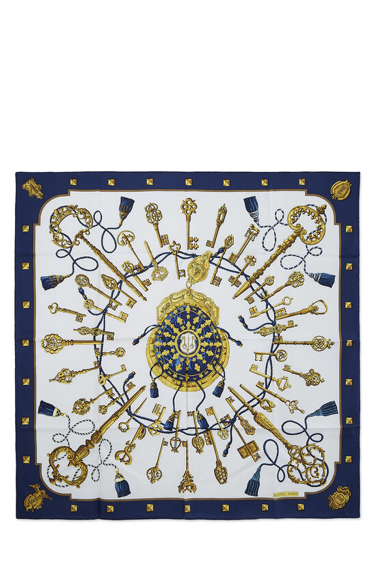 Navy & Multicolor 'Les Cl&eacute;s' Silk Scarf 90, , large image number 0