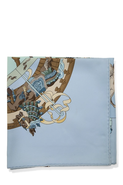 Blue & Multicolor 'Mus&eacute;e Vivant du Cheval Chantilly' Silk Scarf 90, , large