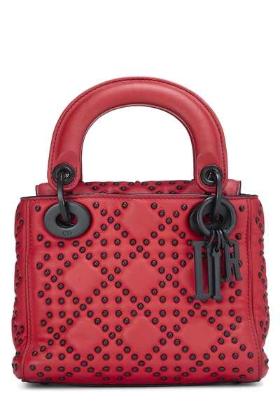 Red Studded Leather Lady Dior Mini