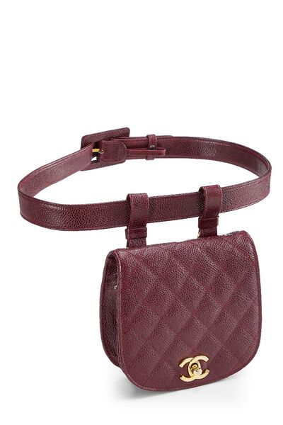 Burgundy Quilted Caviar Round Belt Bag 75, , large