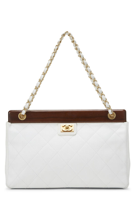 Chanel White Quilted Caviar Wooden Bar Shoulder Bag Q6B05D0FWB005