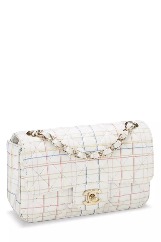 White & Multicolor Plaid Calfskin Rectangular Flap Mini, , large image number 1