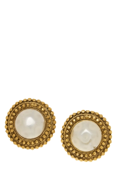 Gold & Faux Pearl Button Earring