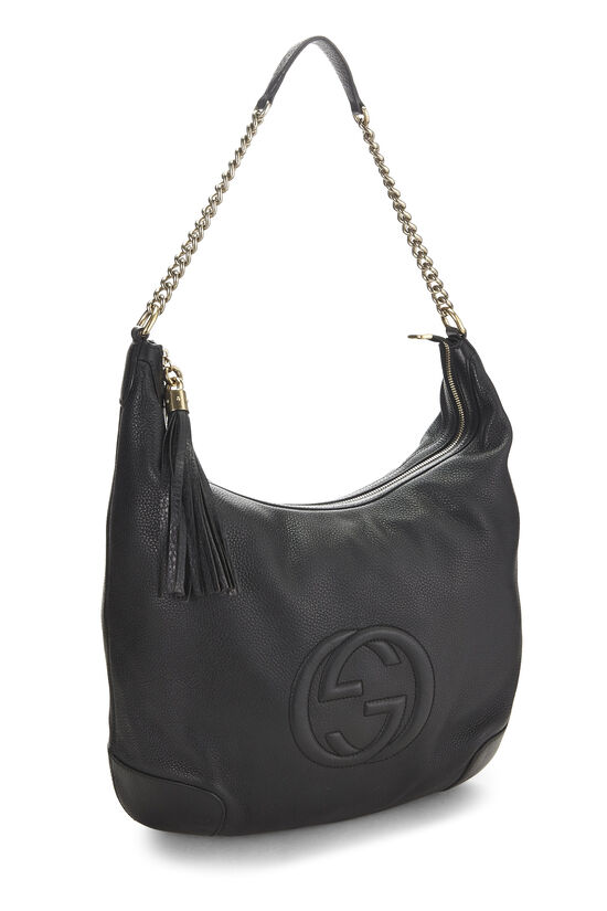 Black Grained Leather Soho Chain Hobo Large, , large image number 1