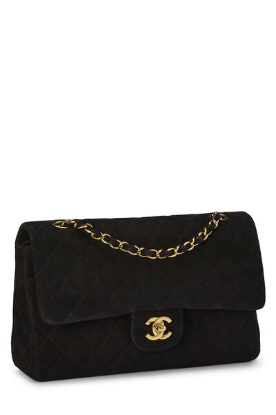 Black Quilted Suede Classic Double Flap Medium, , large