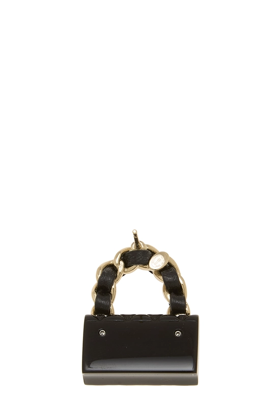 Black Resin 'CC' Turnlock Flap Bag Chain Earrings, , large image number 2