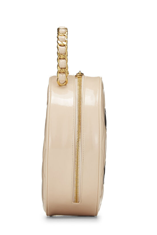Beige Quilted Patent Leather Round 'CC' Bag, , large image number 2