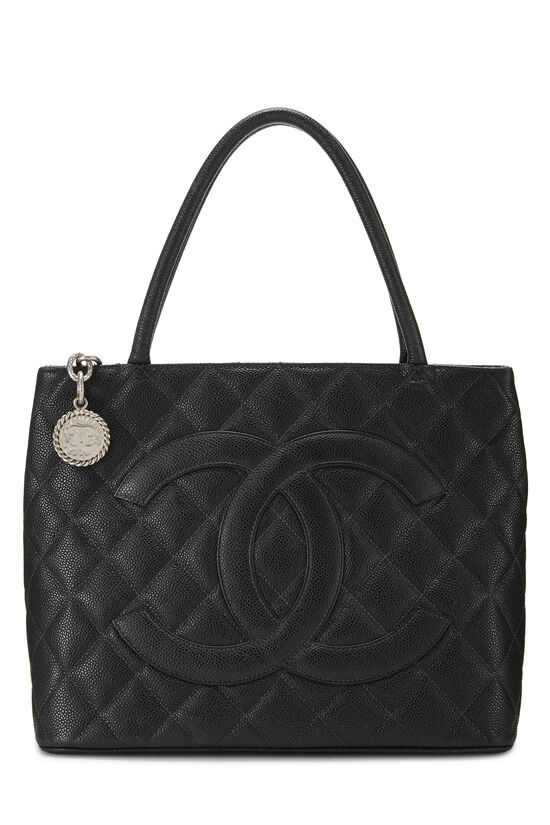 Black Quilted Caviar Medallion Tote, , large image number 0