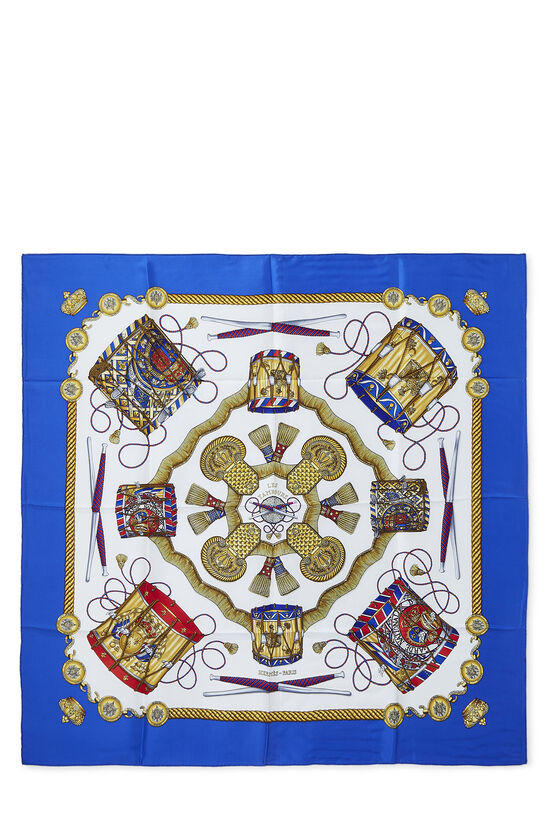 Blue & Multicolor 'Les Tambours' Silk Scarf 90, , large image number 1