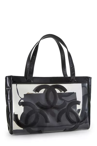 Black Leather & Vinyl 3 'CC' Tote Medium, , large