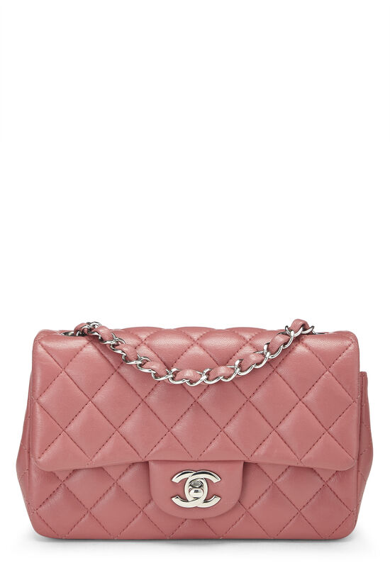 Chanel Classic Mini Flap Bag Pink Silver Lambskin, Pink, One Size