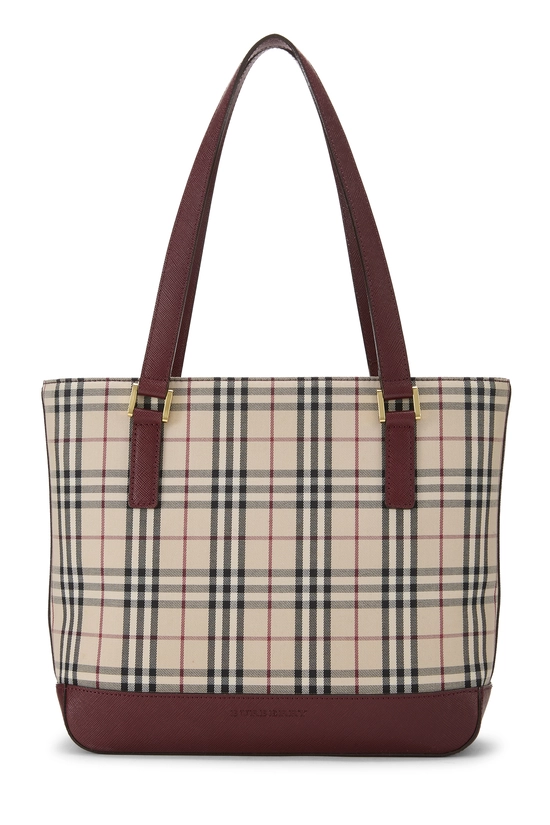 Burgundy Check Jacquard Canvas Zip Tote Small, , large image number 0