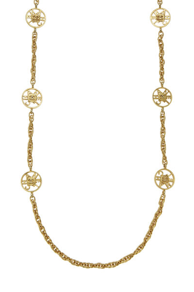 Gold 'CC' Circle Chain Necklace, , large