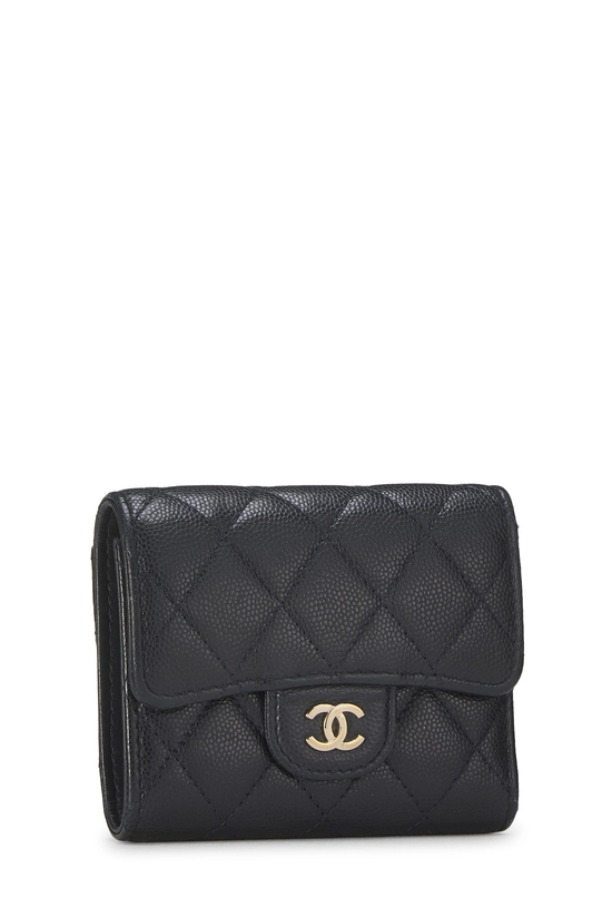 Navy Caviar Classic Flap Compact Wallet, , large image number 1