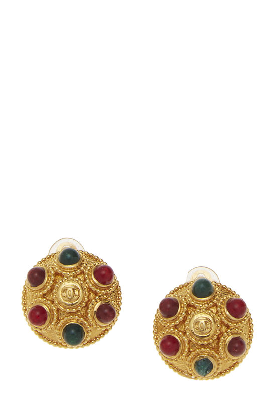 Gold & Multicolor Gripoix Button Earrings