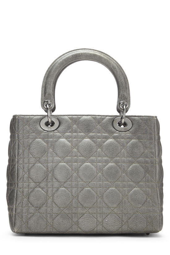 Metallic Grey Cannage Quilted Lambskin Lady Dior Medium, , large image number 4