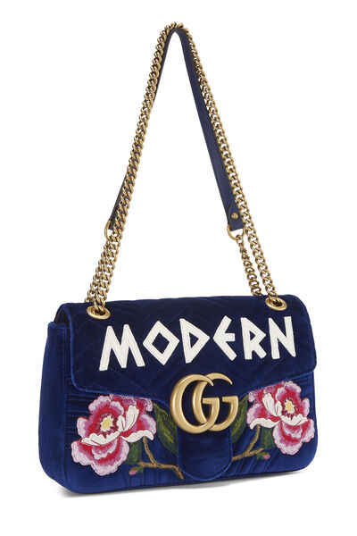 Blue Velvet GG Marmont Modern Shoulder Bag, , large