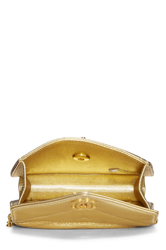 Metallic Gold Chevron Lambskin Envelope Flap Mini