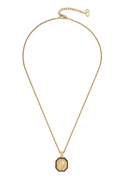 Gold Crystal 'CD' Plaque Pendant Necklace