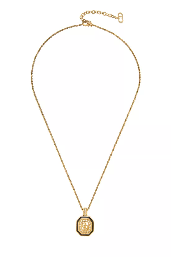 Gold Crystal 'CD' Plaque Pendant Necklace, , large image number 0