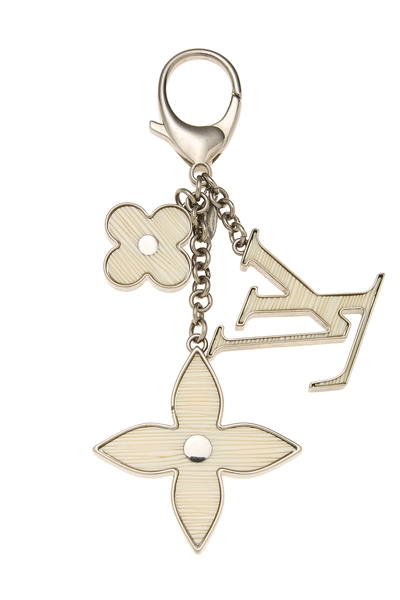White & Silver Fleur d'Epi Bag Charm, , large