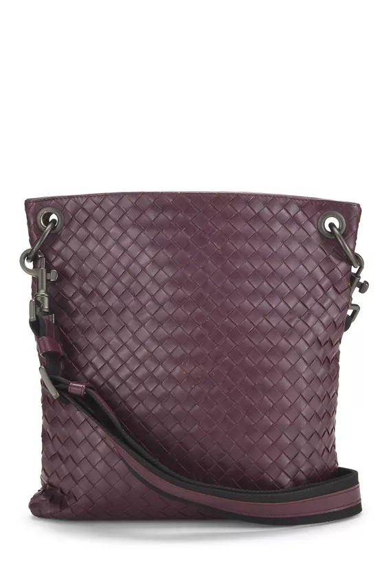 Purple Intrecciato Leather Flat Messenger Bag, , large image number 3