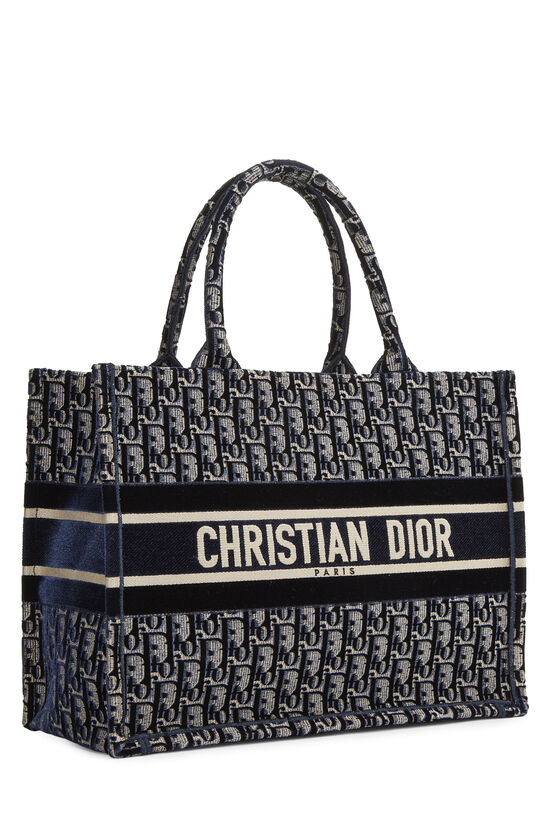 Vintage Christian Dior White Oblique Logo Canvas Tote Bag Handles