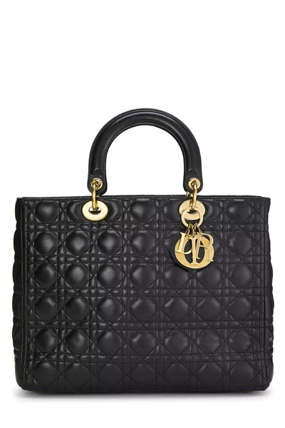 Black Cannage Quilted Lambskin Lady Dior Large