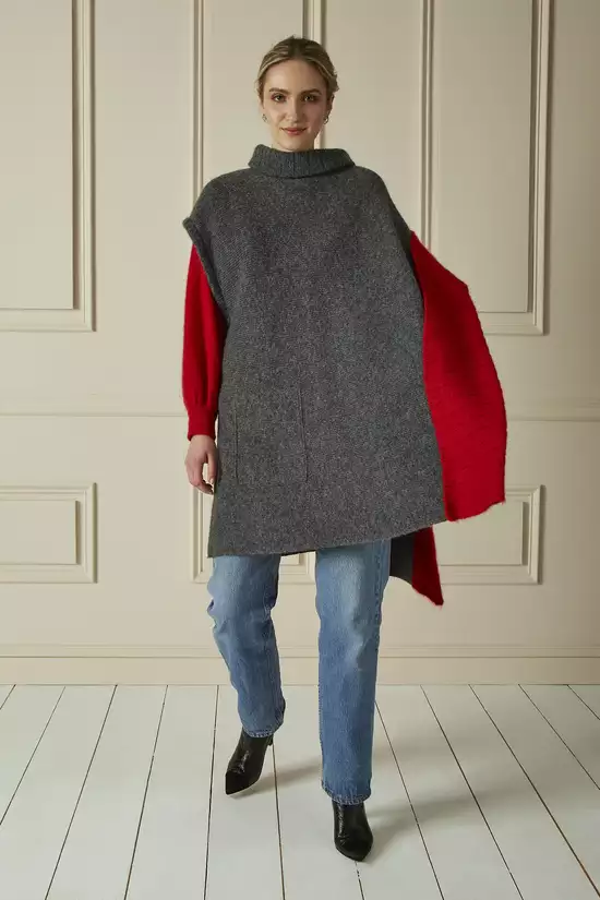 Gray & Red Mohair Blend Layered Sweater Dress Set, , large image number 4