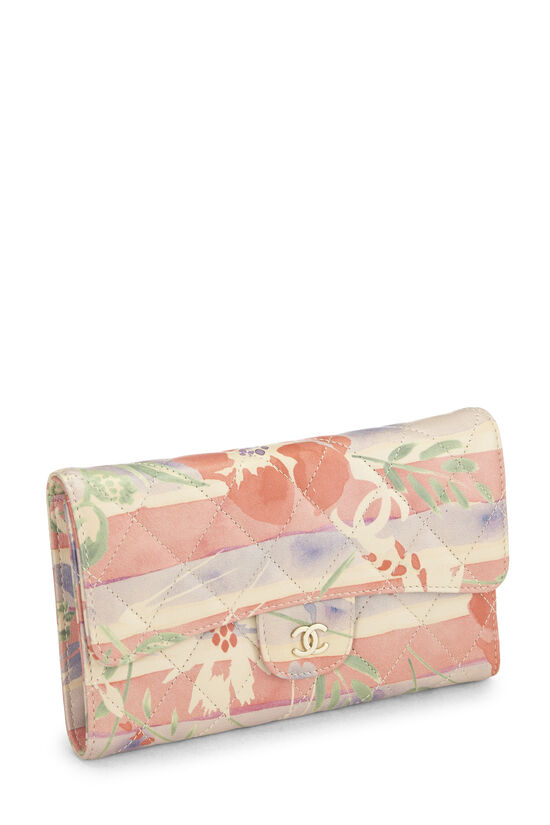 Pastel Quilted Lambskin Watercolor Floral Flap Wallet, , large image number 1