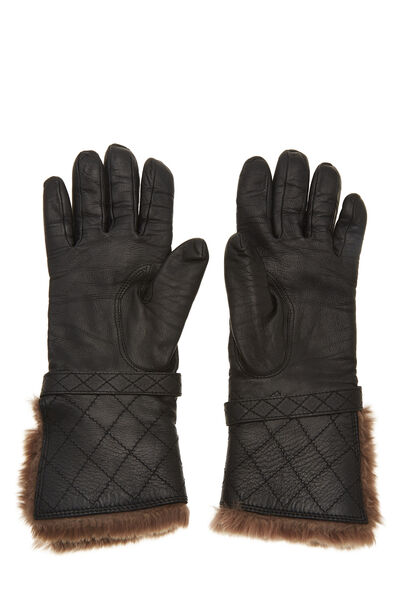 Black Leather Fur Trimmed Gloves