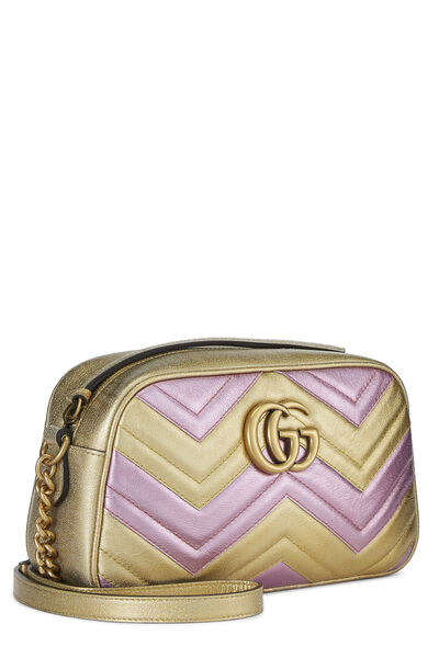 Gold & Pink Chevron Leather Marmont Crossbody Small, , large