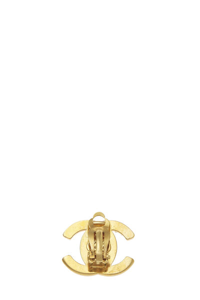 Gold & Crystal 'CC' Turnlock Earrings Medium, , large