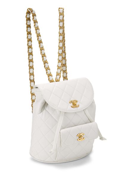 White Quilted Lambskin 'CC' Classic Backpack Medium, , large