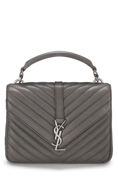 YSL Grey Chevron Leather College Medium