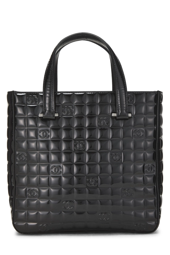 Black Quilted Patent Leather Chocolate Bar Tote, , large image number 0