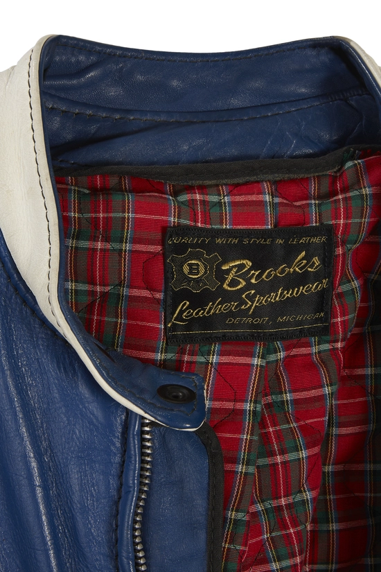 Blue & White Cowhide Brooks Motorcycle Jacket, , large image number 2