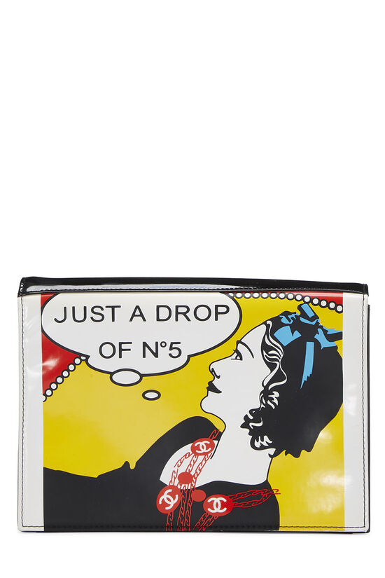 Black & Multicolor Patent Leather Comic Clutch, , large image number 0