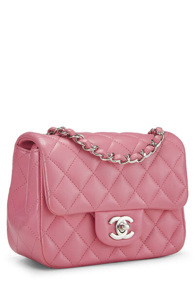 Pink Quilted Lambskin Classic Square Flap Mini, , large