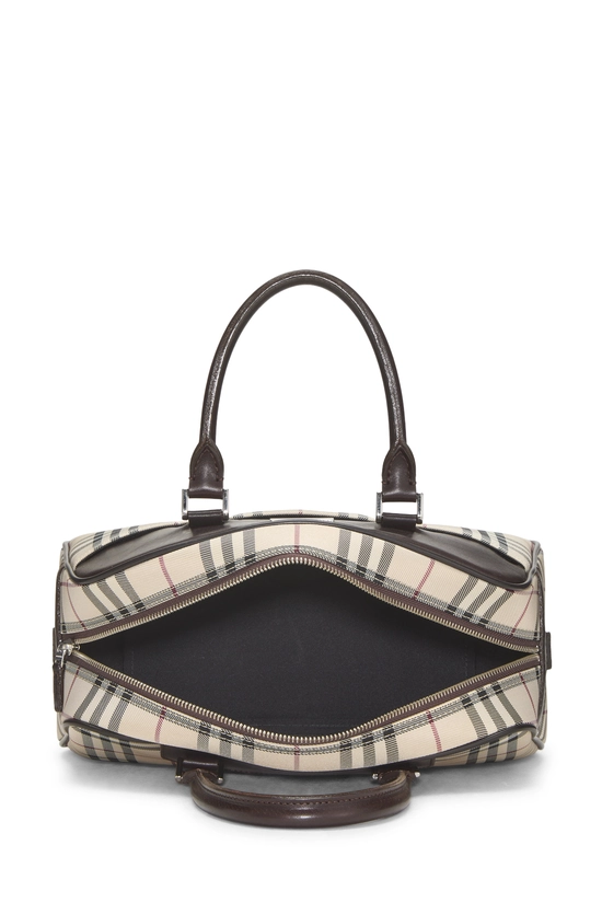 Brown Nylon House Check Bowler Handbag Medium, , large image number 5