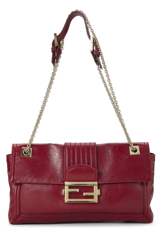 Red Leather Baguette Chain Bag, , large image number 0