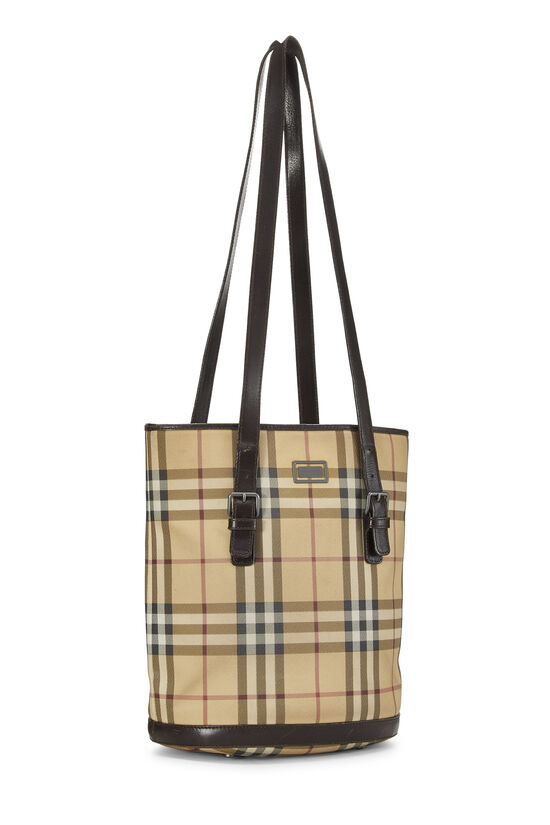 Beige Check Coated Canvas Bucket Bag Small, , large image number 1